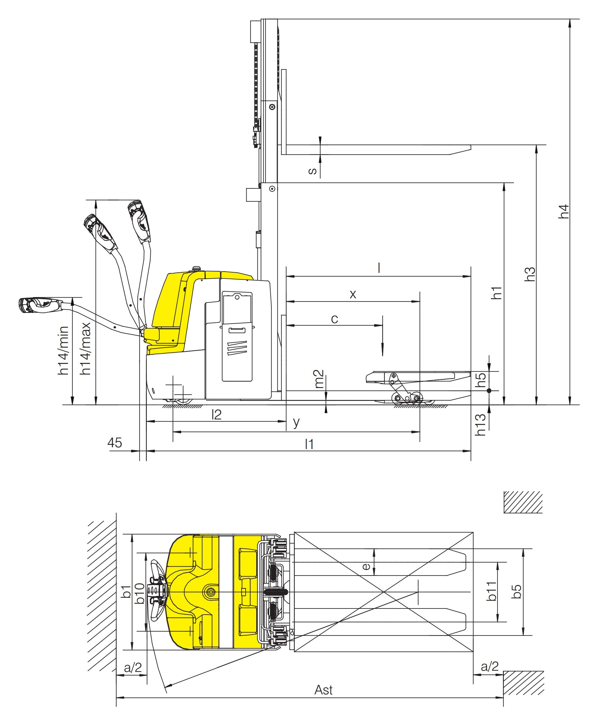 Elektro-Hubwagen für zwei Paletten EPV20-I/EPV20LD-I, Seitenansicht