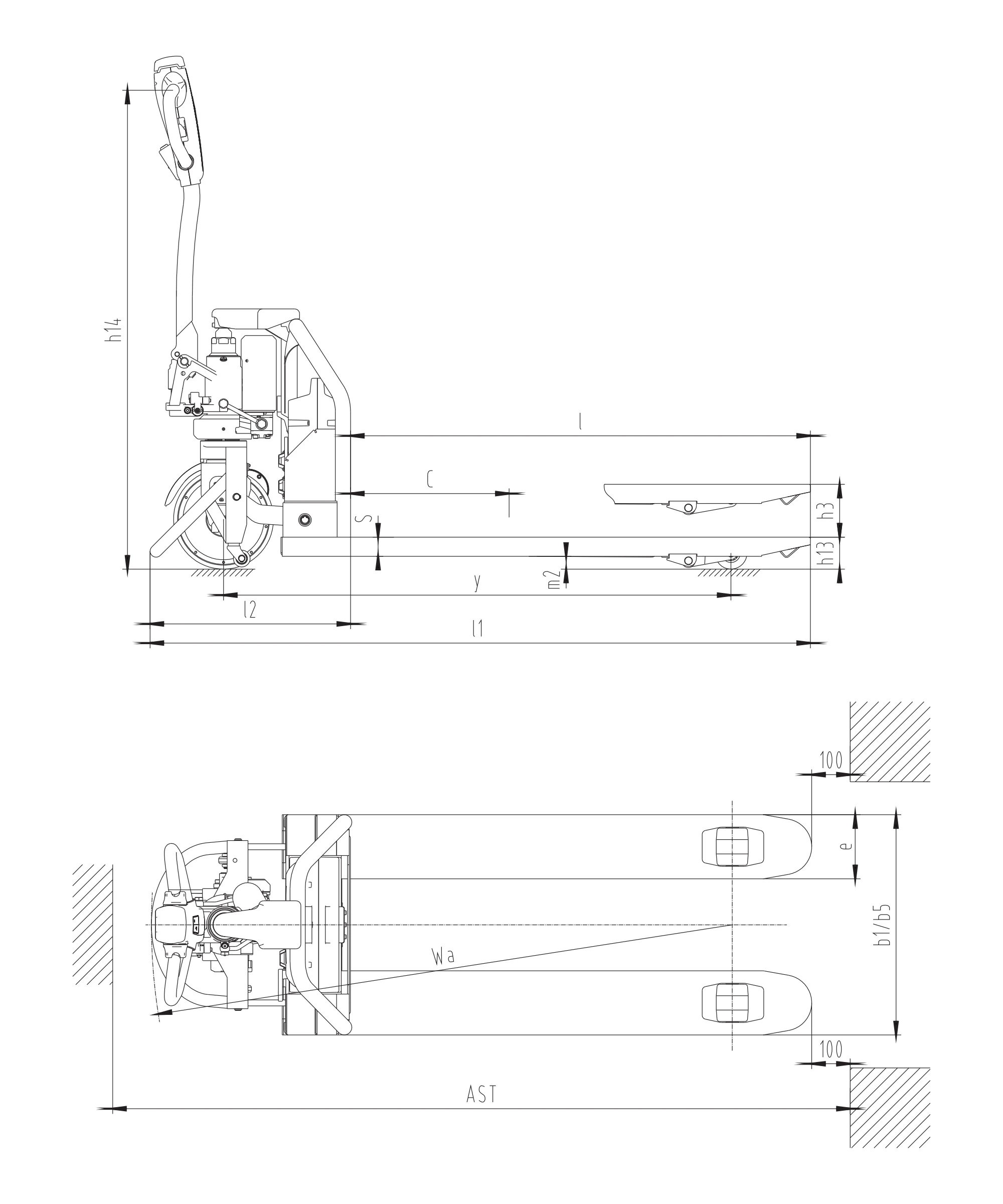 Deichsel und Gabeln des Li-Ion-Elektro-Hubwagens EPV15LD-Li