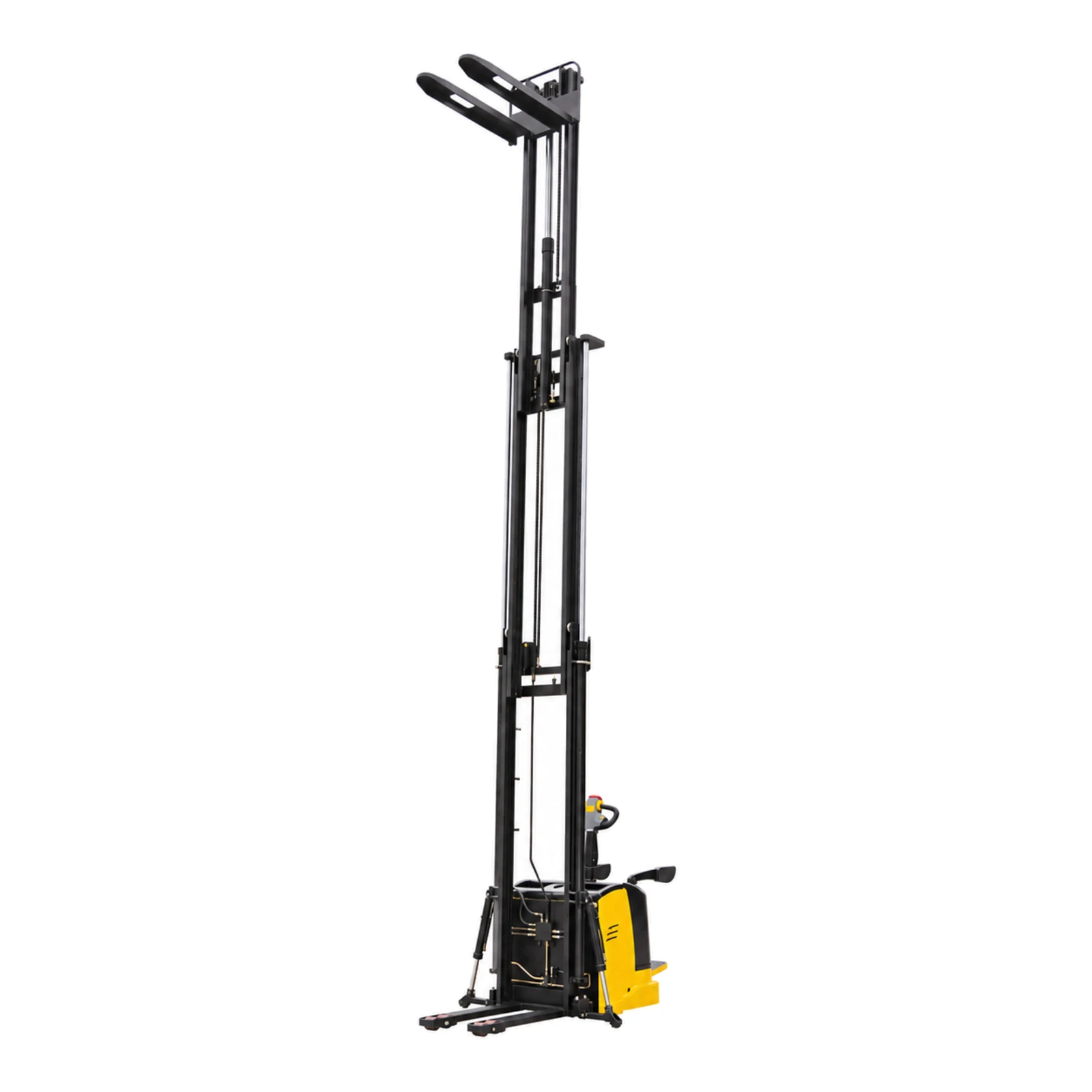 DELACCO EVV20-P Elektro-Hochhubwagen mit Fahrerstand mit vollständig auf 6500 mm angehobenem Triplexmast