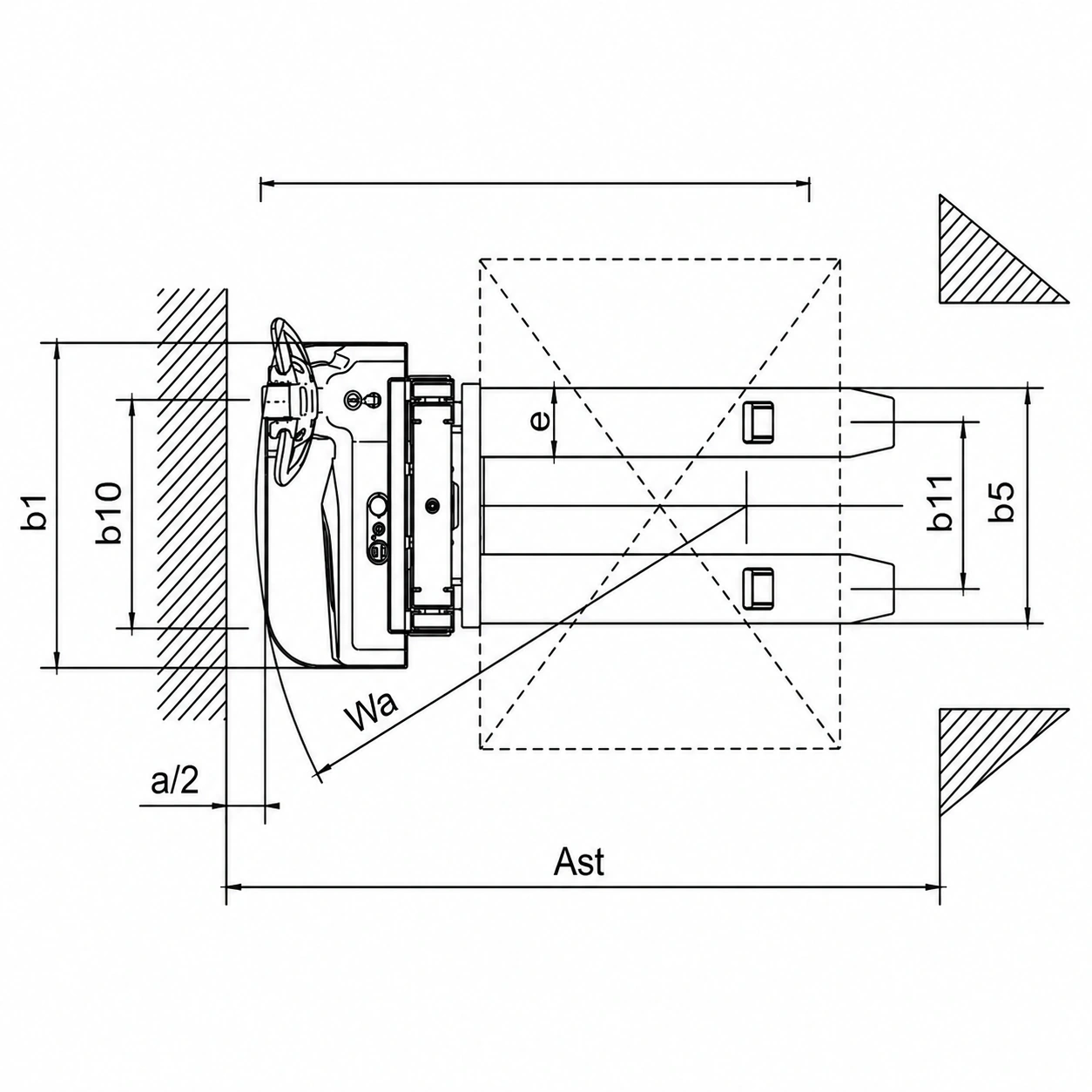 Technische Abmessungen des Elektro-Hochhubwagens EVV10B/EVV12B/EVV15B