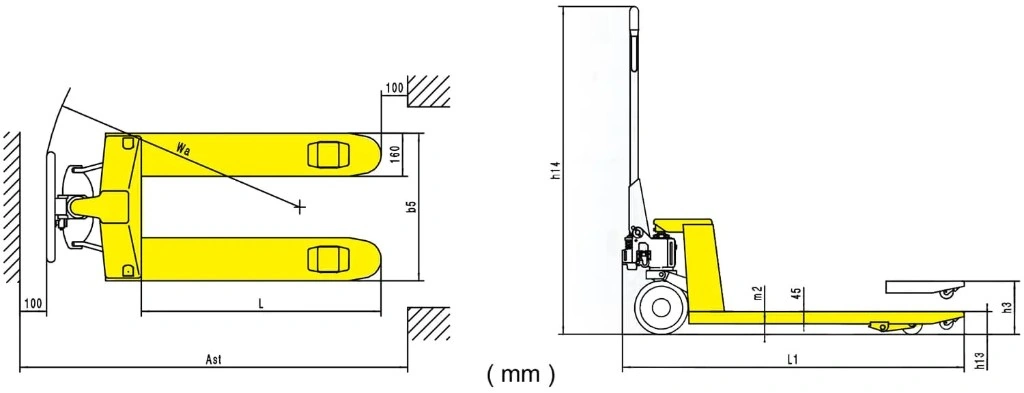 Abmessungen des Handhubwagens RPV2500CT/RPV3000CT
