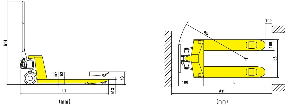 Abmessungen des Premium-Handhubwagens RPV2500PT/RPV3000PT