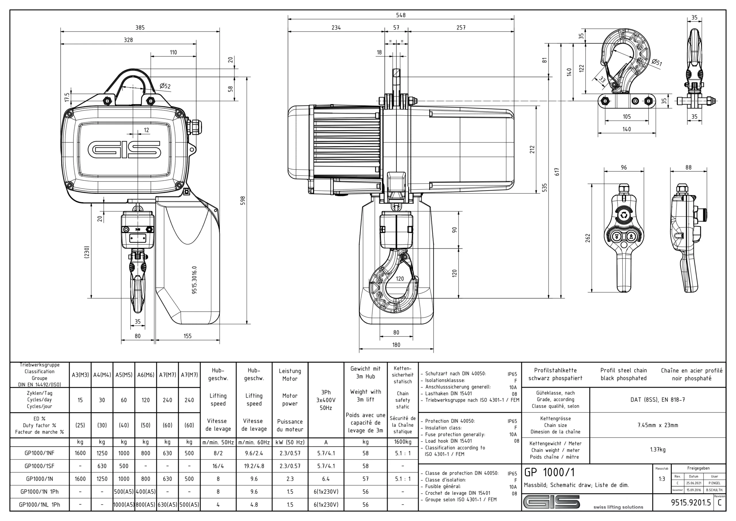 GIS GP1000 Elektrokettenzug mit Lastkette